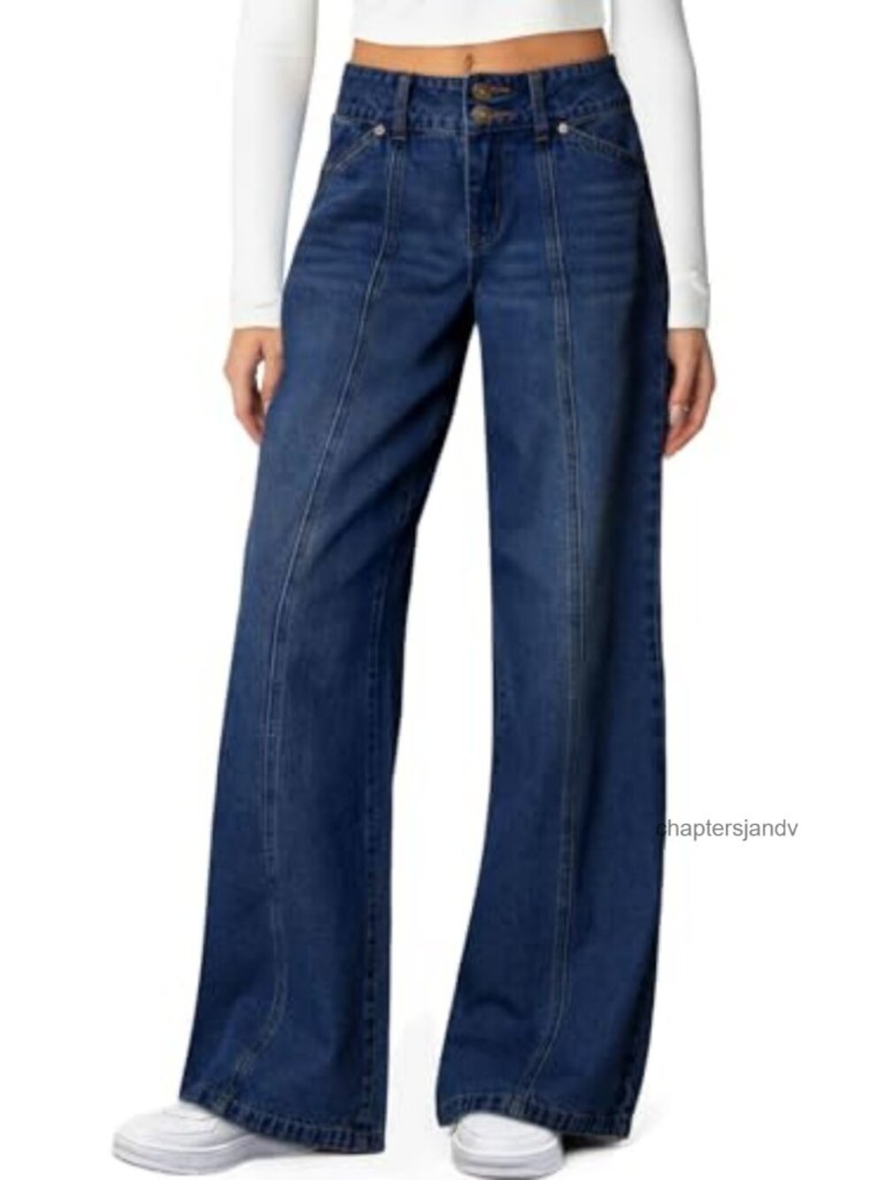 High Waisted Wide Leg Stretchy Jeans Seamed Straight Leg